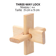 three-way lock casse-tête chinois en bois