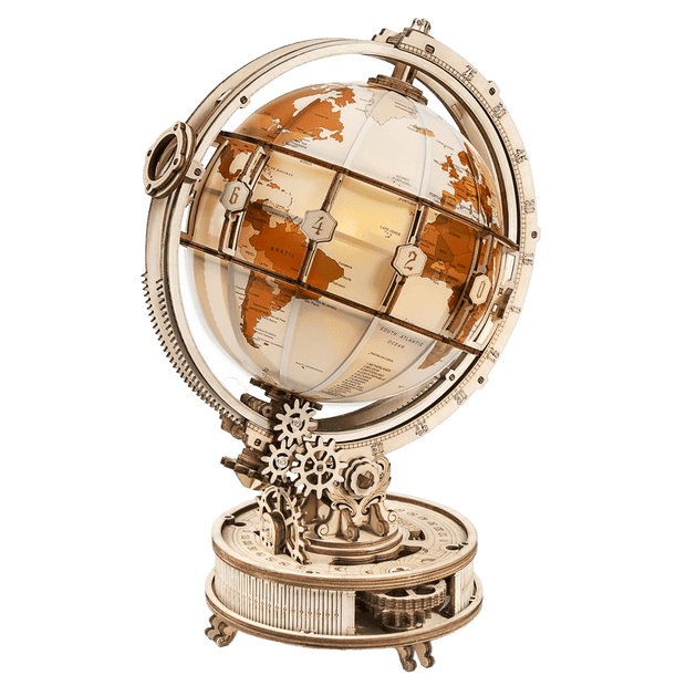 Globe lumineux en puzzle 3D en bois
