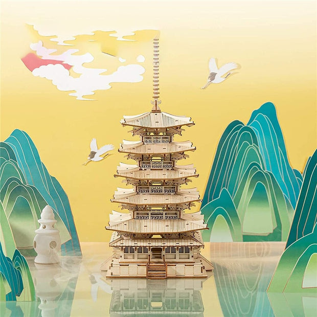 la pagode en puzzle 3D en bois demonstration decoration