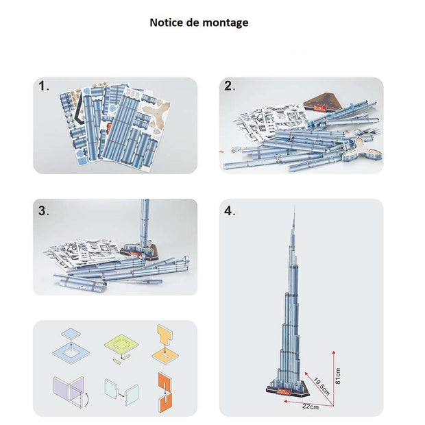 la tour Burj Khalifa en puzzle 3D monument Montage